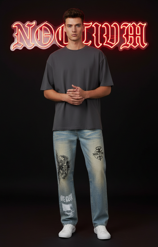 “NOCTIVM: Cult of the Eclipse” - Faded Denim Jeans